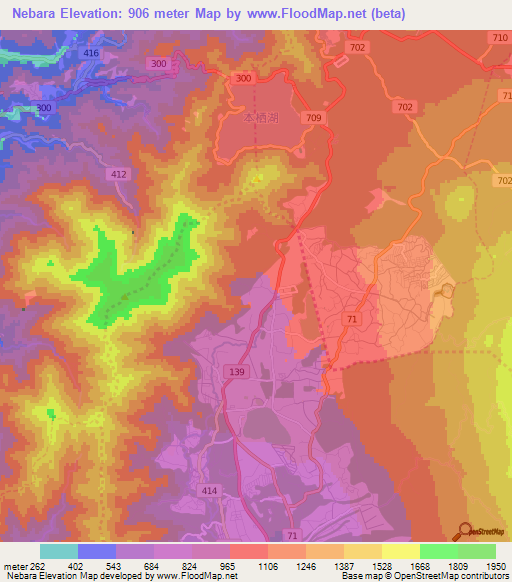 Nebara,Japan Elevation Map