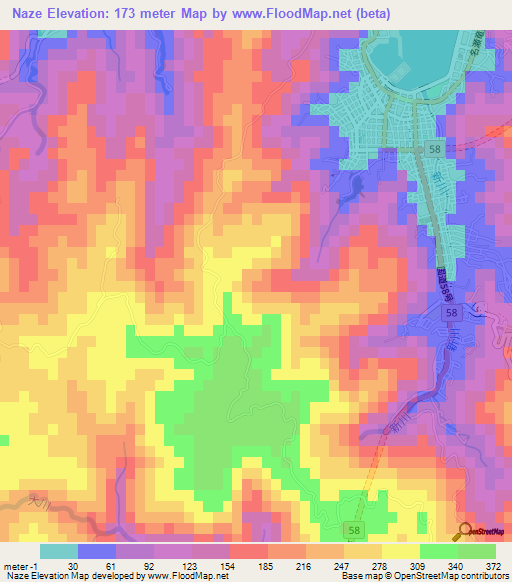 Naze,Japan Elevation Map