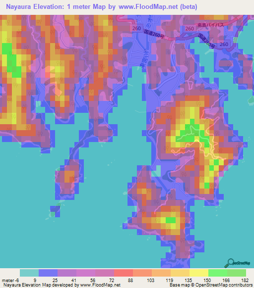 Nayaura,Japan Elevation Map