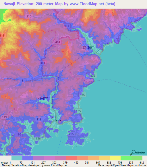 Nawaji,Japan Elevation Map