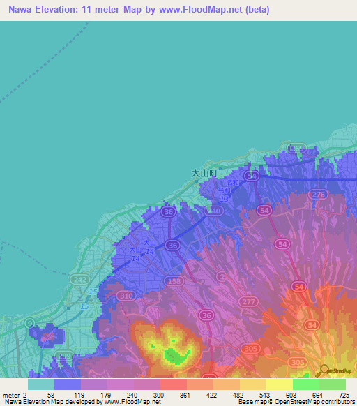 Nawa,Japan Elevation Map