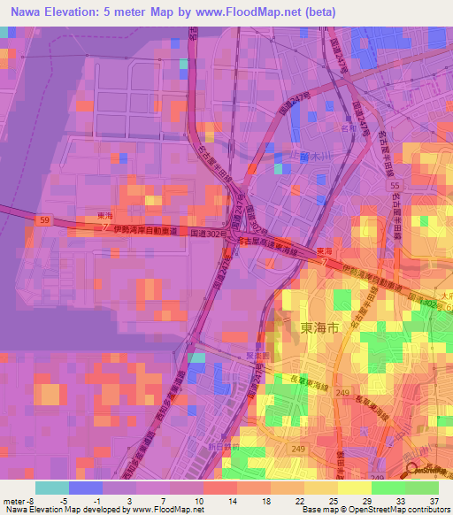 Nawa,Japan Elevation Map