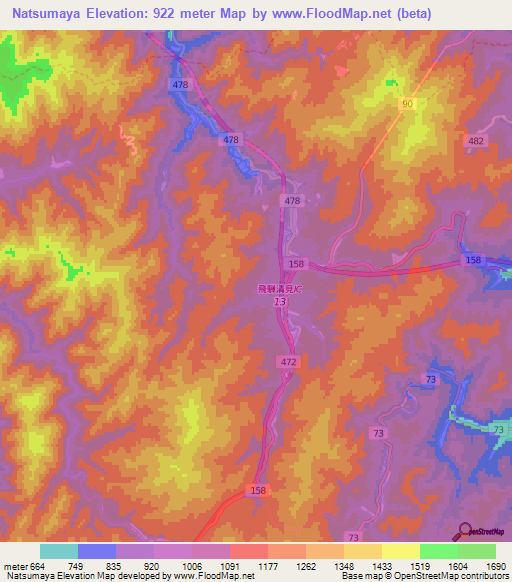Natsumaya,Japan Elevation Map