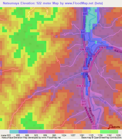 Natsumaya,Japan Elevation Map