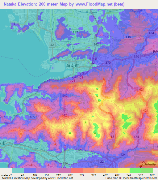 Nataka,Japan Elevation Map