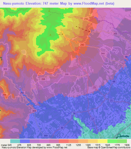 Nasu-yumoto,Japan Elevation Map