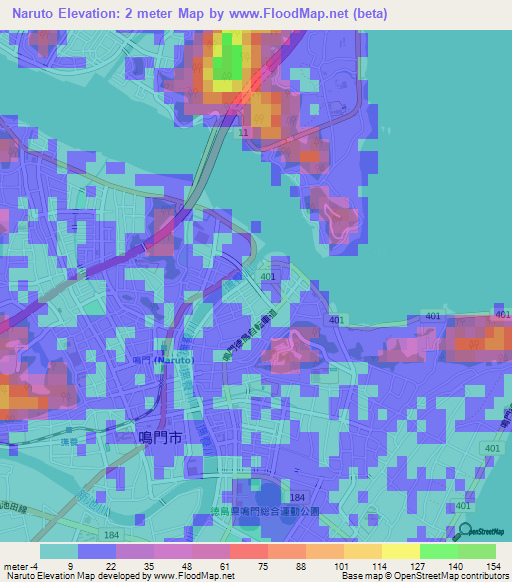 Naruto,Japan Elevation Map