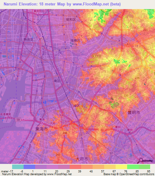 Narumi,Japan Elevation Map