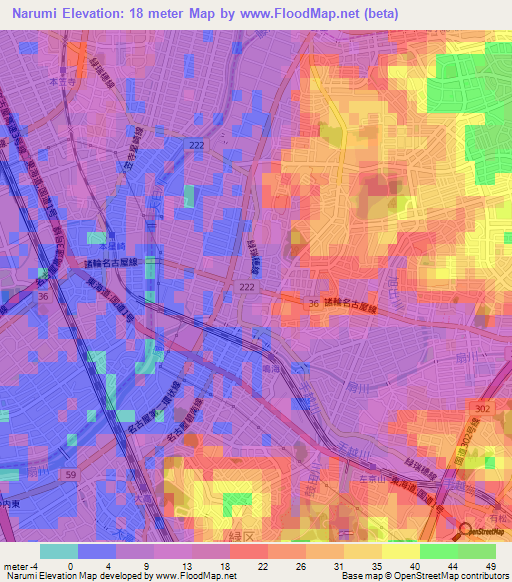 Narumi,Japan Elevation Map