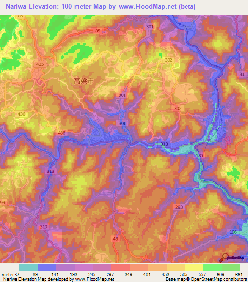 Nariwa,Japan Elevation Map