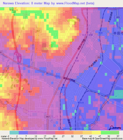 Narawa,Japan Elevation Map