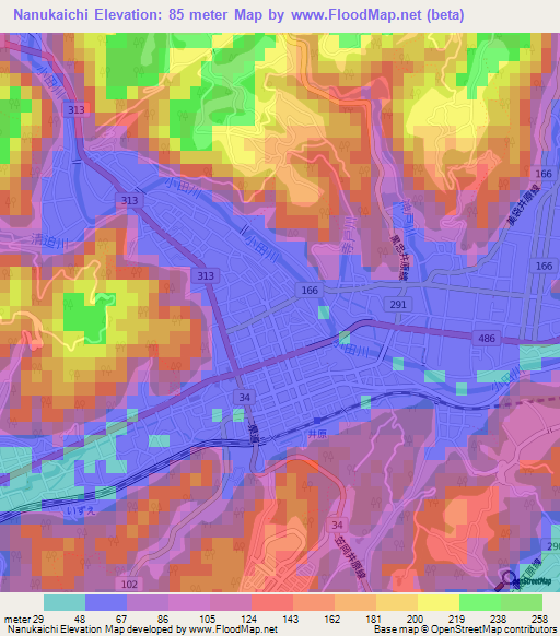 Nanukaichi,Japan Elevation Map