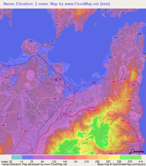 Nanao,Japan Elevation Map