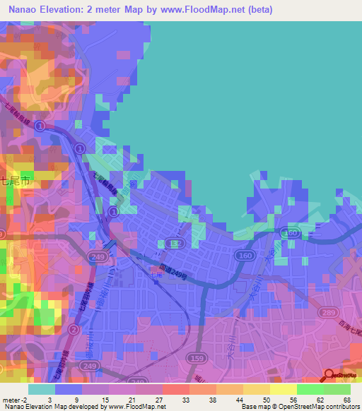 Nanao,Japan Elevation Map
