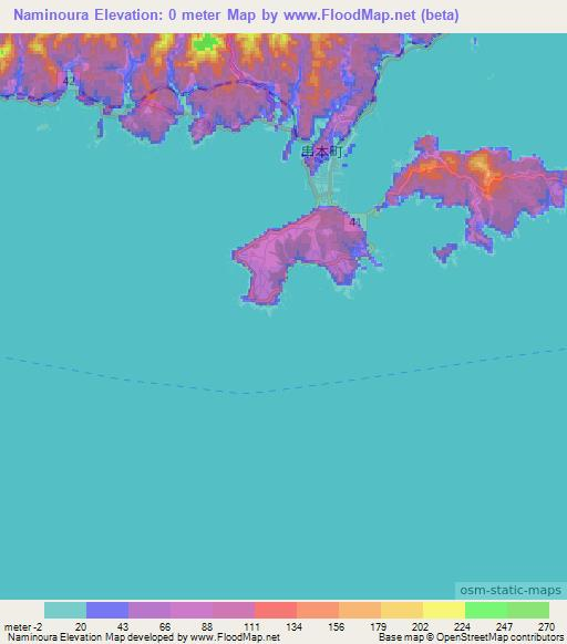 Naminoura,Japan Elevation Map