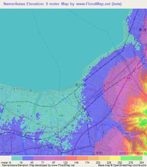 Namerikawa,Japan Elevation Map