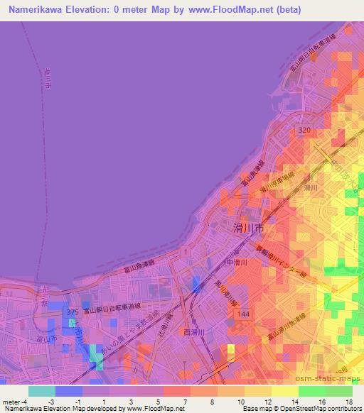Namerikawa,Japan Elevation Map