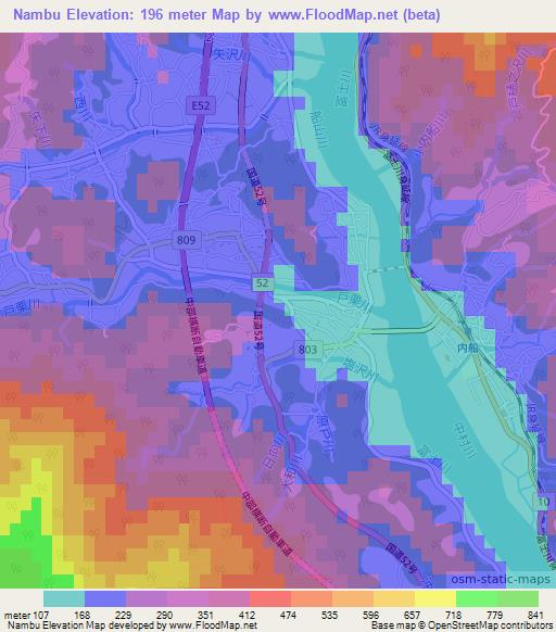 Nambu,Japan Elevation Map