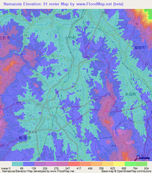 Namazuta,Japan Elevation Map