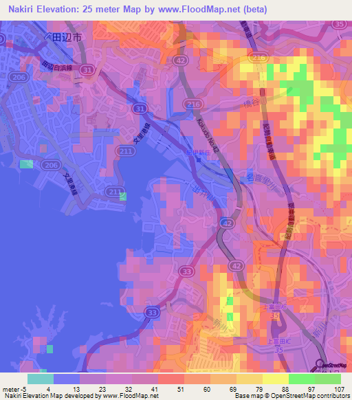 Nakiri,Japan Elevation Map