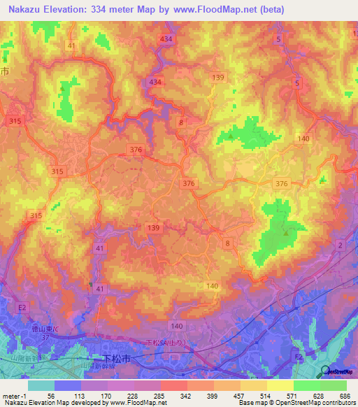 Nakazu,Japan Elevation Map