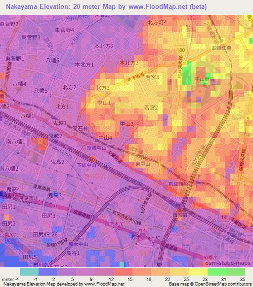 Nakayama,Japan Elevation Map