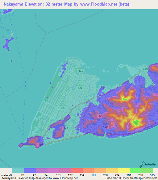 Nakayama,Japan Elevation Map