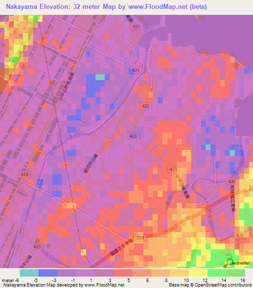 Nakayama,Japan Elevation Map