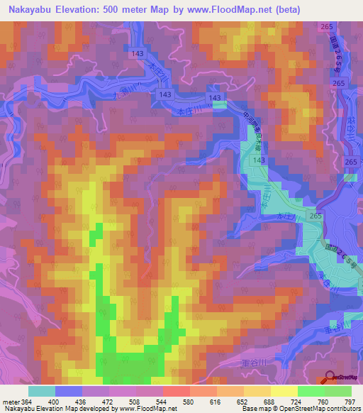 Nakayabu,Japan Elevation Map