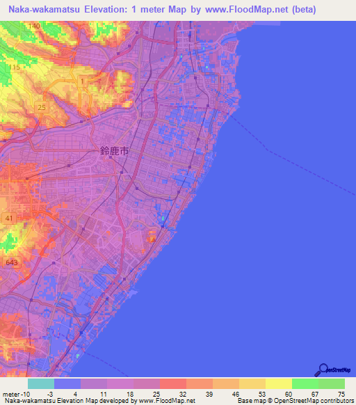 Naka-wakamatsu,Japan Elevation Map