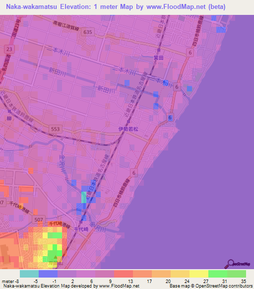 Naka-wakamatsu,Japan Elevation Map