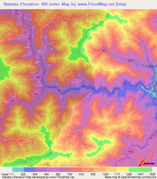 Nakatsu,Japan Elevation Map