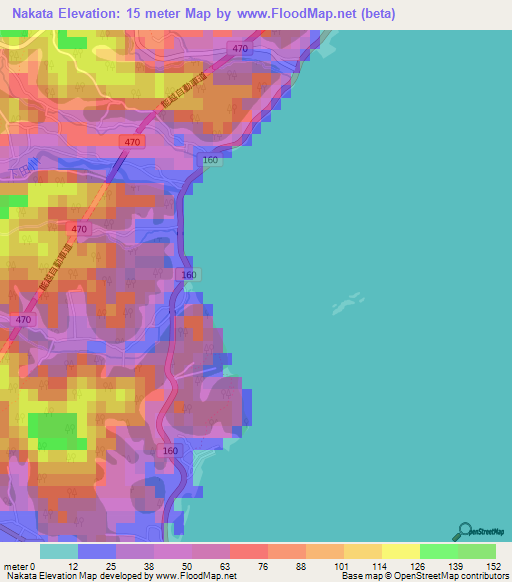 Nakata,Japan Elevation Map