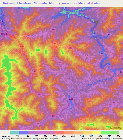 Nakasuji,Japan Elevation Map