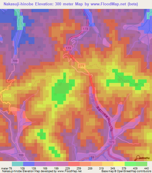 Nakasuji-hinobe,Japan Elevation Map