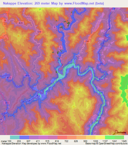 Nakappe,Japan Elevation Map