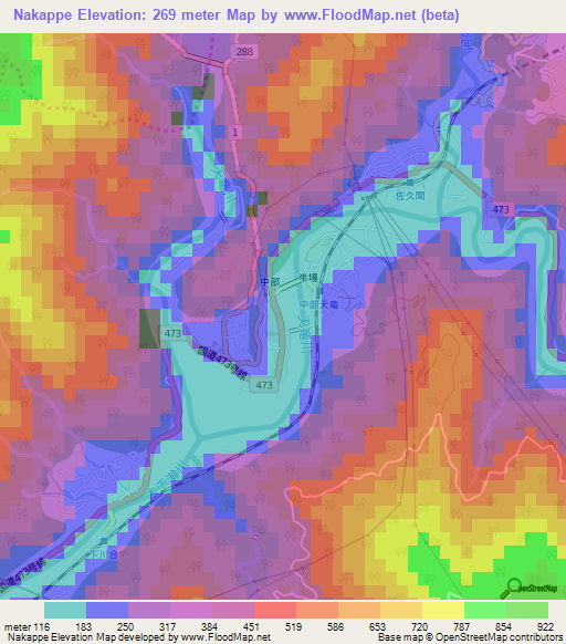 Nakappe,Japan Elevation Map