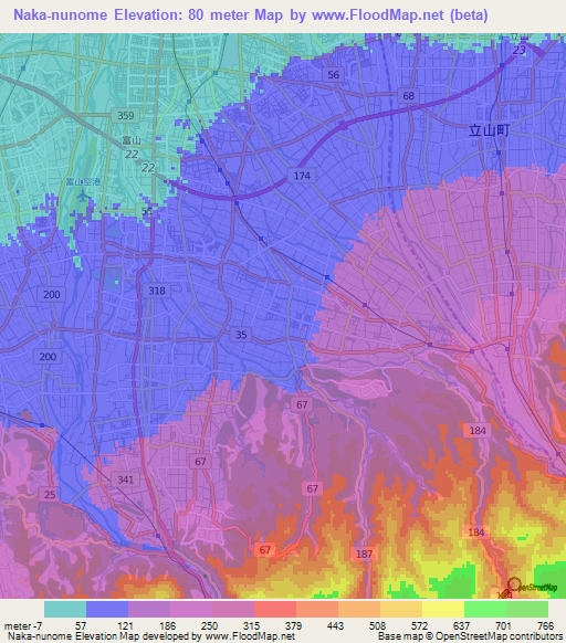 Naka-nunome,Japan Elevation Map