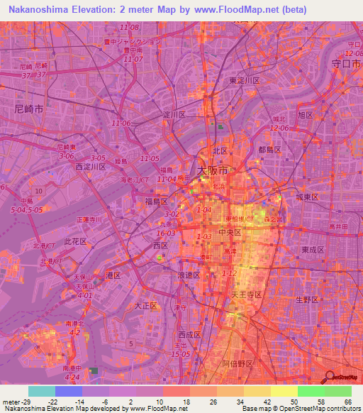 Nakanoshima,Japan Elevation Map