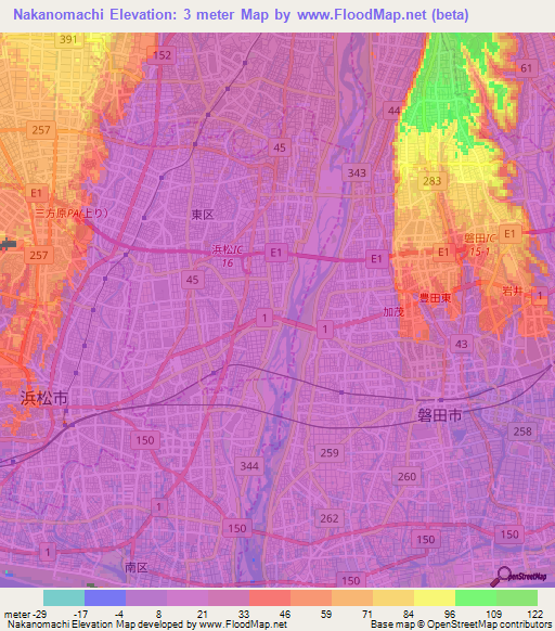 Nakanomachi,Japan Elevation Map