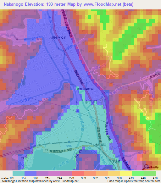 Nakanogo,Japan Elevation Map