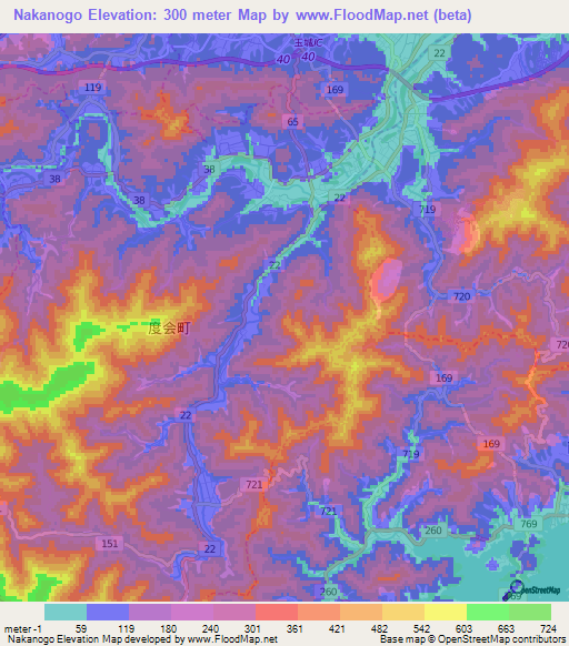 Nakanogo,Japan Elevation Map