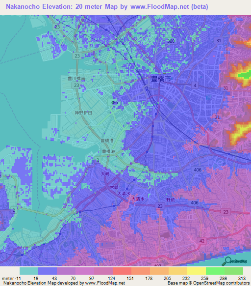 Nakanocho,Japan Elevation Map