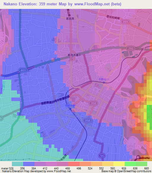 Nakano,Japan Elevation Map