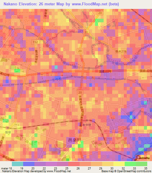 Nakano,Japan Elevation Map