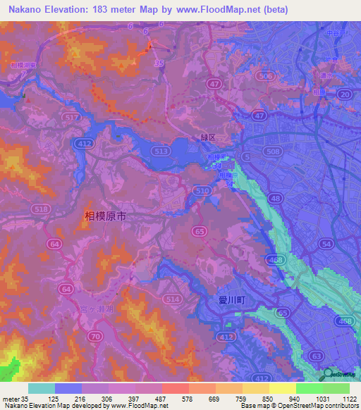 Nakano,Japan Elevation Map