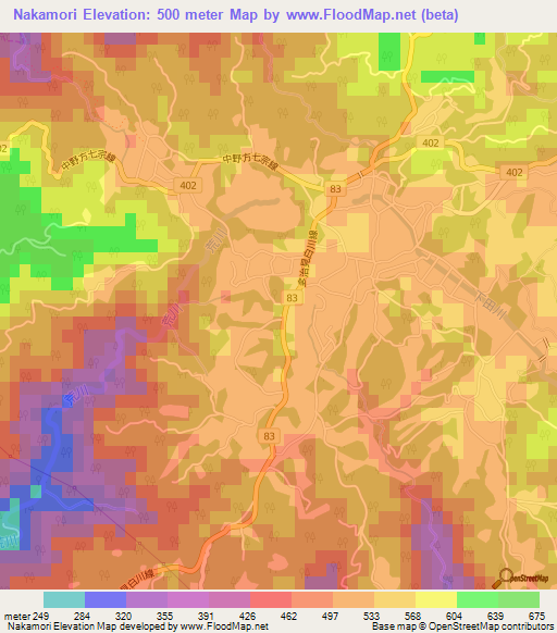 Nakamori,Japan Elevation Map