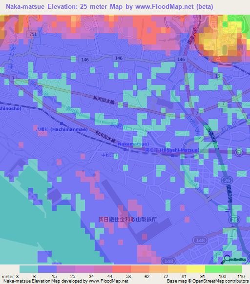Naka-matsue,Japan Elevation Map
