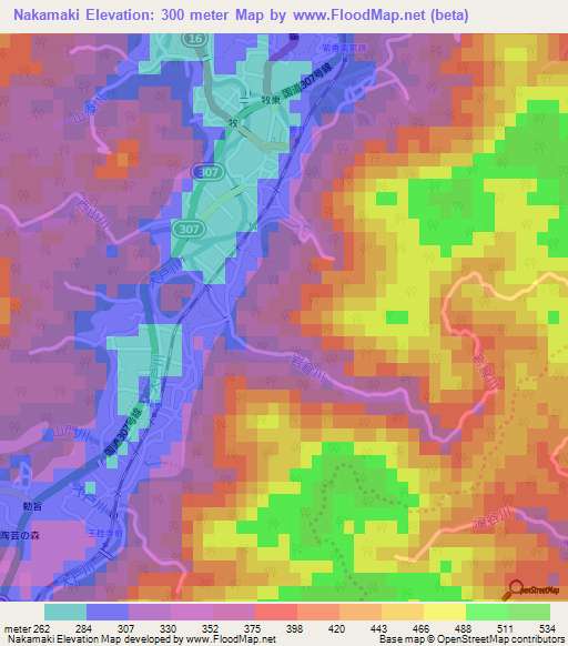 Nakamaki,Japan Elevation Map