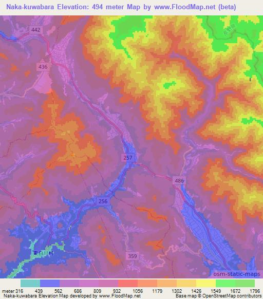 Naka-kuwabara,Japan Elevation Map